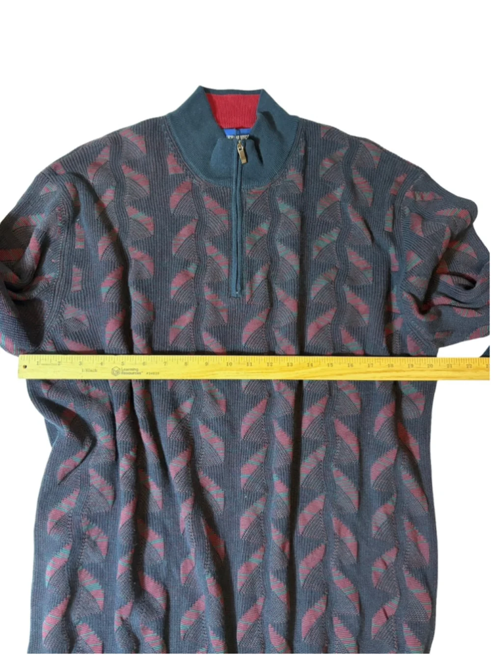 NWT Luchiano Visconti Mens XXL Abstract Jacquard Quarter Zip Sweater Navy